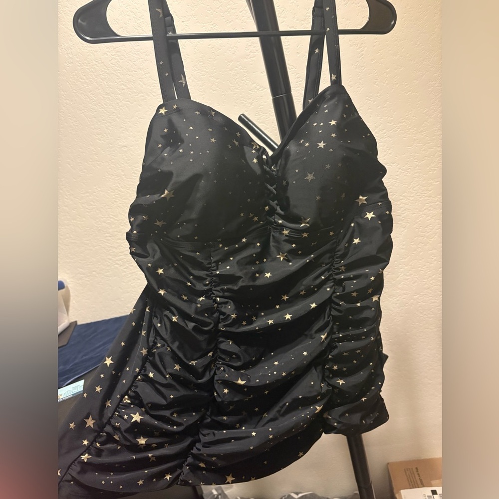 Torrid Black and Gold Star Swim Top 1X